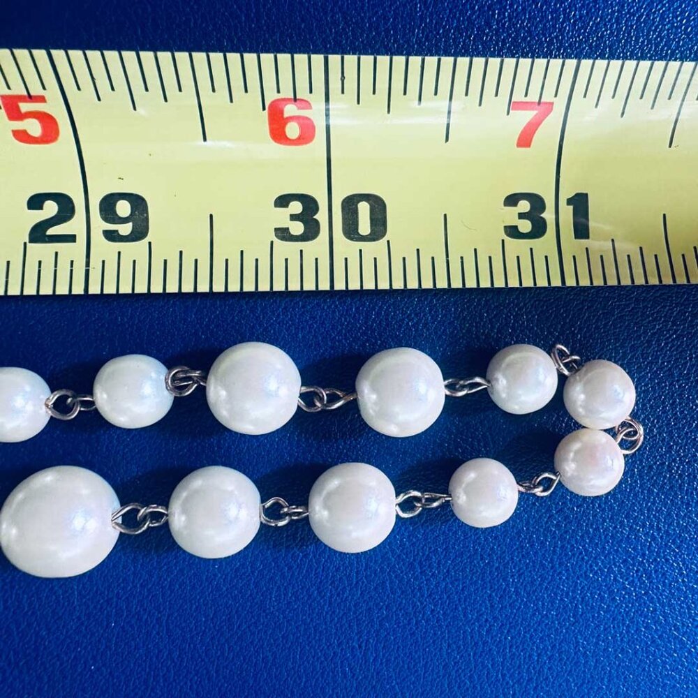 60" Faux Pearls Multi-Strand Rope Necklace – White & Champagne Beads - Picture 3 of 4